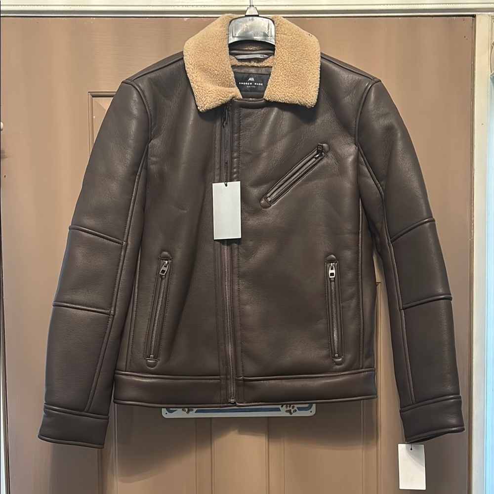 NWT Andrew Marc Men's Faux Leather Sherling Jacket size Small